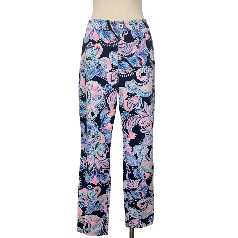 Lilly Pulitzer Kelly High Rise Ankle Pant High Tide Navy Holy Flockamolie 12 NWT